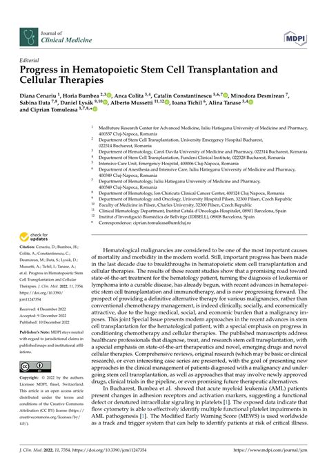 (PDF) Progress in Hematopoietic Stem Cell Transplantation and Cellular ...