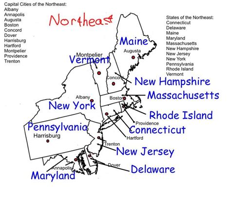 Northeast States Map With Capitals