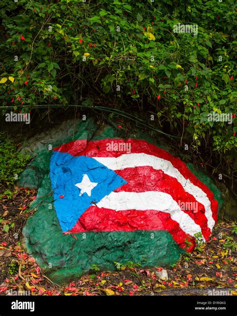 ADJUNTAS, PUERTO RICO - Puerto Rico flag painted on rock on roadside ...