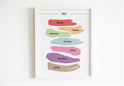 Colorful Days of the Week Printable Poster Learning Poster - Etsy