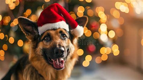 Festive German Shepherd Dog Wearing Santa Hat during Christmas ...