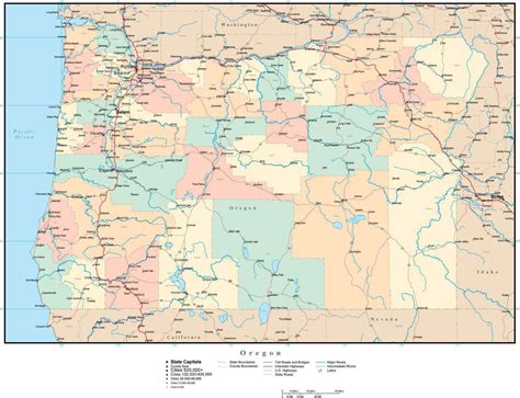 Oregon Adobe Illustrator Map with Counties, Cities, County Seats, Major ...