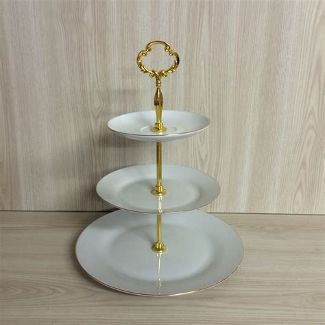 3 Tier Cake Stand White/Gold | The Pretty Prop Shop Wedding and Event Hire