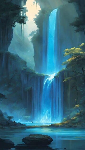 Premium AI Image | Mystical Waterfall Oasis Mobile Wallpaper