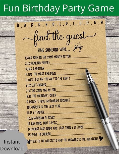 Adult Birthday Party Games Find the Guest Birthday Games - Etsy Canada