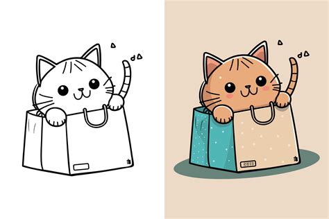 The character of a Little cat in a paper shopping bag, Cute cat, Cat ...