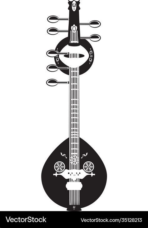 Black and white indian saraswati veena Royalty Free Vector