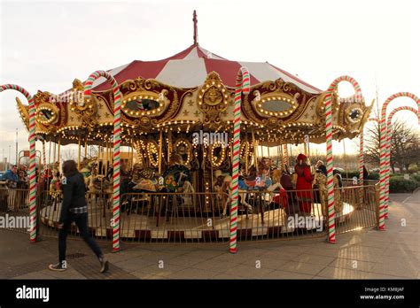 Carousel horse, Bristol, England - December 20, 2014: Winter wonderland ...