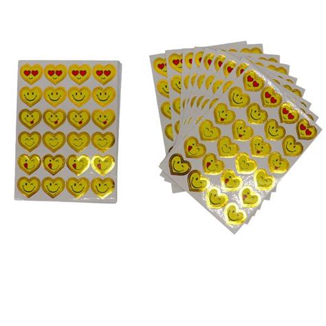 Yellow Smiley Heart Emoji Stickers - 480 Stickers (20 Sheets) | Shop ...