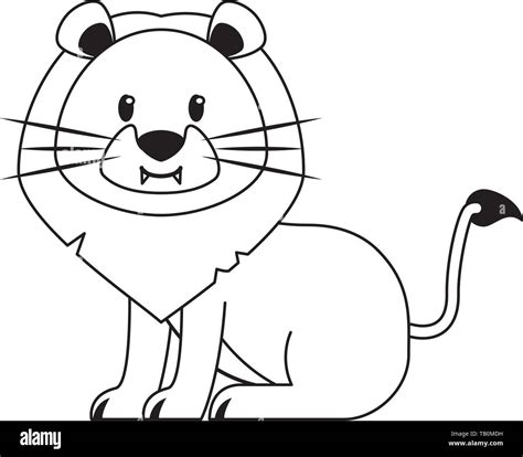 Lion wildlife cute animal cartoon in black and white Stock Vector Image ...