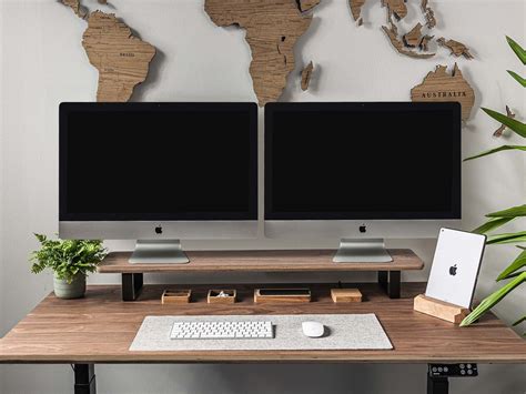 Dual Monitor Stand for Desk Wooden Monitor Riser Walnut - Etsy