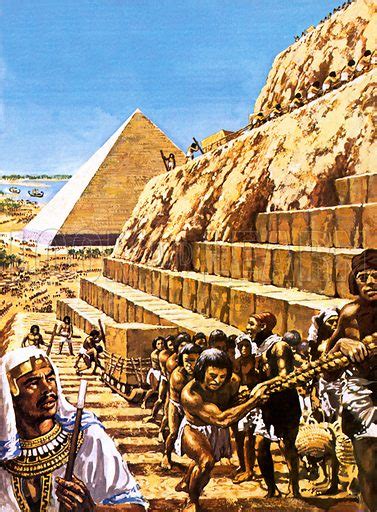 Building the Great Pyramid at Giza, ancient Egypt stock image | Look ...