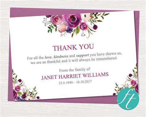 Funeral Thank You Card | Purple Roses – Funeral Templates