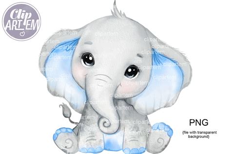 Super Cute Baby Boy Elephant PNG, watercolor baby elephant clip art By ...