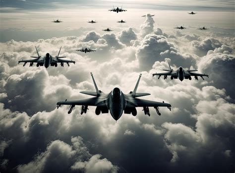 Premium Photo | View of a fighter jet above the clouds