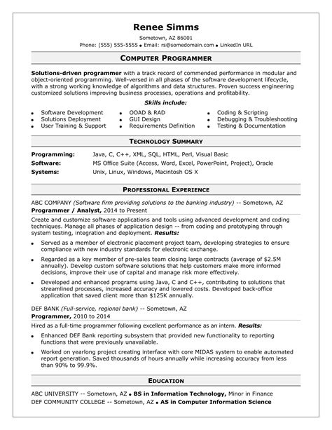 Sample Resume for a Midlevel Computer Programmer | Monster.com