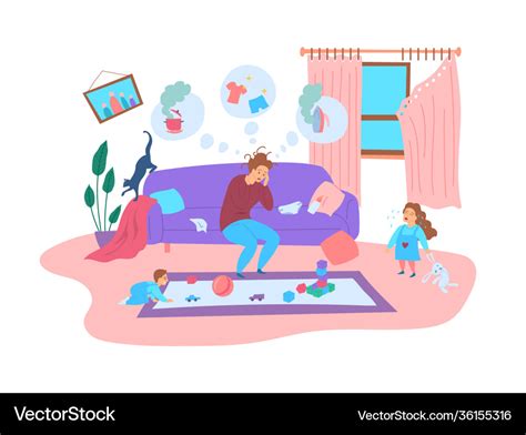 Cartoon color character person tired mother Vector Image