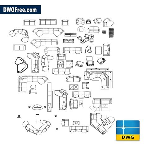 Living room furniture DWG - Download Autocad Blocks Model.