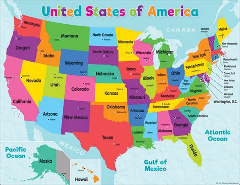 Colored Map of the United States Chart | America map, United states map ...