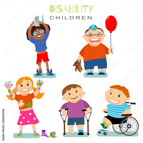 Disability and special needs of children with friends. Vector cartoon ...