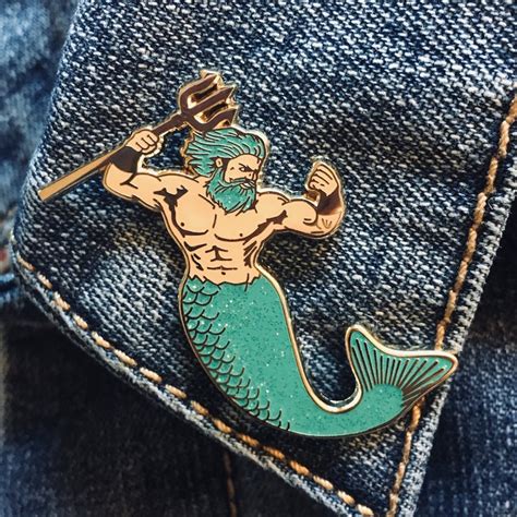 Glittery Merman Triton Enamel Pin - Etsy