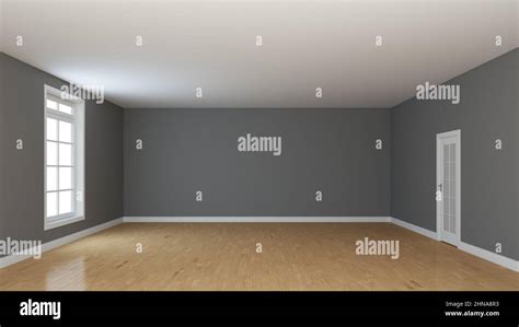 Empty Room Interior Concept with Window and White Door. Light Glossy ...