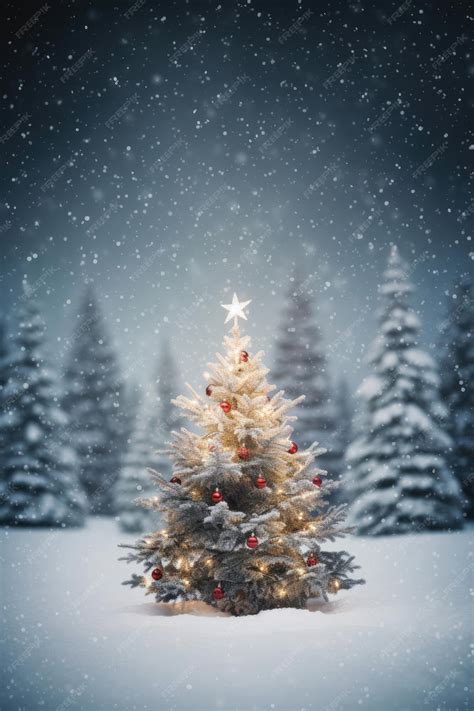 Premium Photo | A snowy Christmas tree on a snowy background