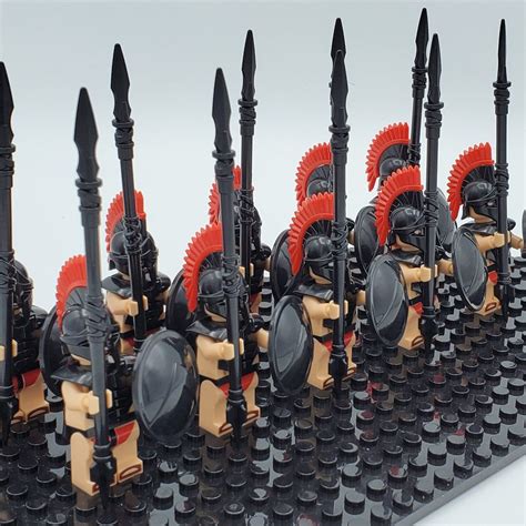 Spartan Warriors (Black Armour) Minifigures Set of 10pcs With Weapons ...