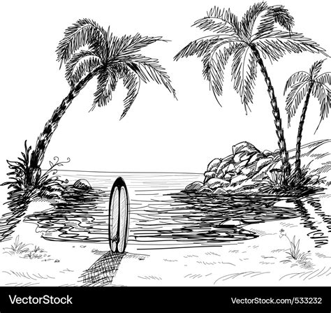 Seascape drawing Royalty Free Vector Image - VectorStock