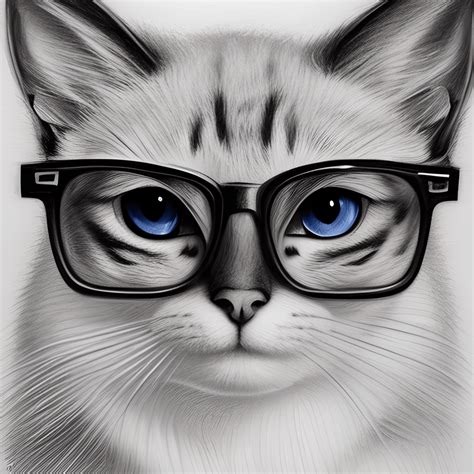 Cute Cat in Glasses Sketch · Creative Fabrica