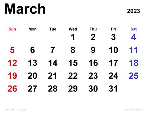 March 23 Calendar Printable