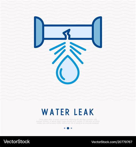 Water leak from pipe thin line icon Royalty Free Vector