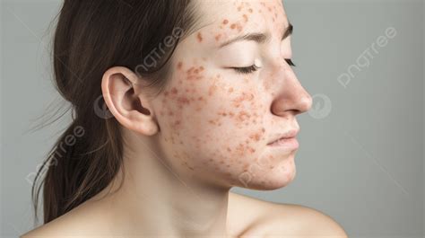 Woman With Freckles With Pimples On Her Face Background, Types Of Skin ...