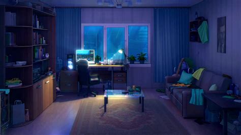 Living Room On A Rainy Night Live Wallpaper - MoeWalls