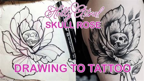 Drawing to tattoo: Skull Rose - YouTube