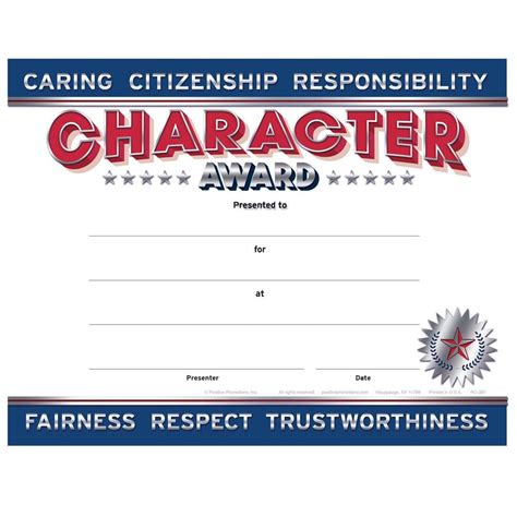 Good Character Award Certificates - Pack of 25 | Positive Promotions