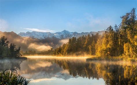 nature, Landscape, Lake, Sunrise, Mountains, Snowy Peak, Mist, Water ...