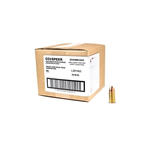 CCI Blazer Brass 9mm Luger Ammo 115 Grain FMJ 1000 Rounds Bulk Loose Pack