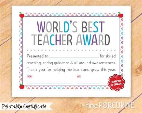 Best Teacher Certificate Free Printable