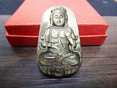 Natural Gold Obsidian Pendant Guanyin - Etsy