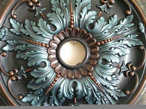 GORGEOUS PAINTED TURQUOISE ANTIQUE COPPER CEILING MEDALLION 20"