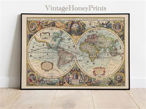 Vintage Map World Poster. DIGITAL DOWNLOAD. Ancient Printable Wall Art ...