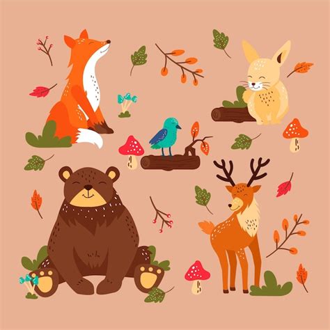 Autumn forest animals set | Free Vector