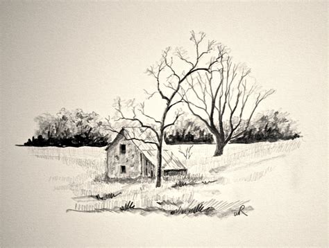 16+ Landscape Pencil Sketch Painting PNG