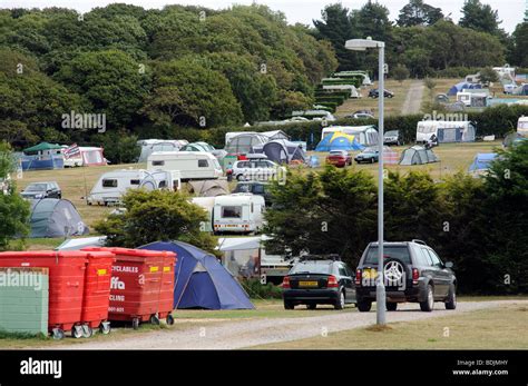 Refuse bins on a camping and caravanning site at Whitecliff Bay Isle of ...