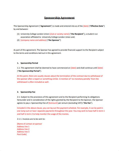 Printable Sponsorship Agreement Template