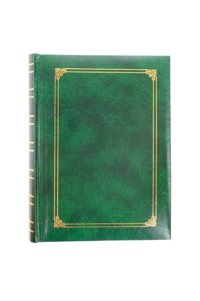 Green leather book cover with gold pattern isolated on white bac ...