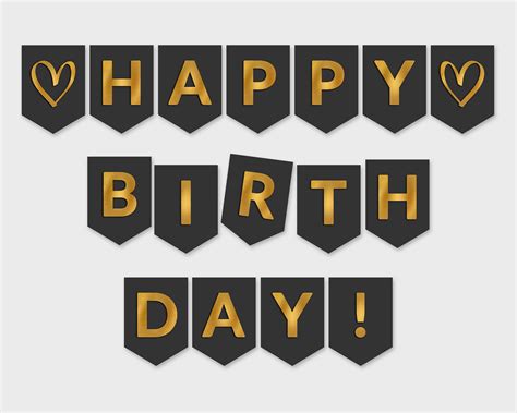 Happy Birthday Printable Banner / Black & Gold Foil Flags / - Etsy Canada