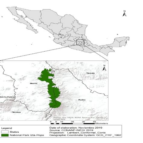 Location of Iztaccíhuatl Popocatépetl National Park (NP Izta-Popo ...