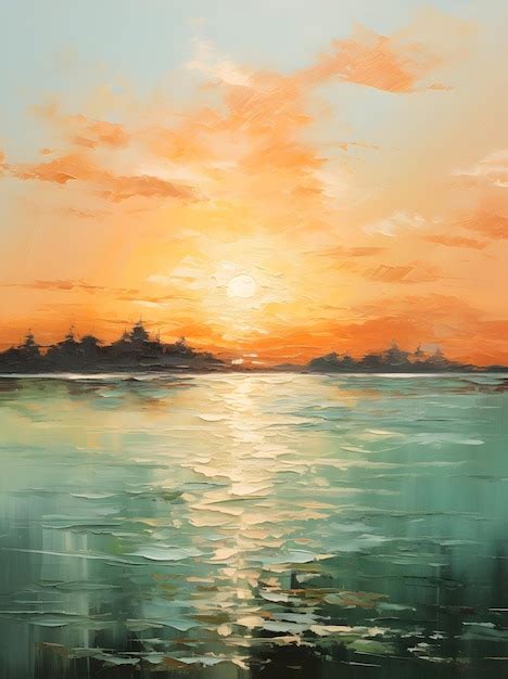 Premium AI Image | sunset on the lake painting